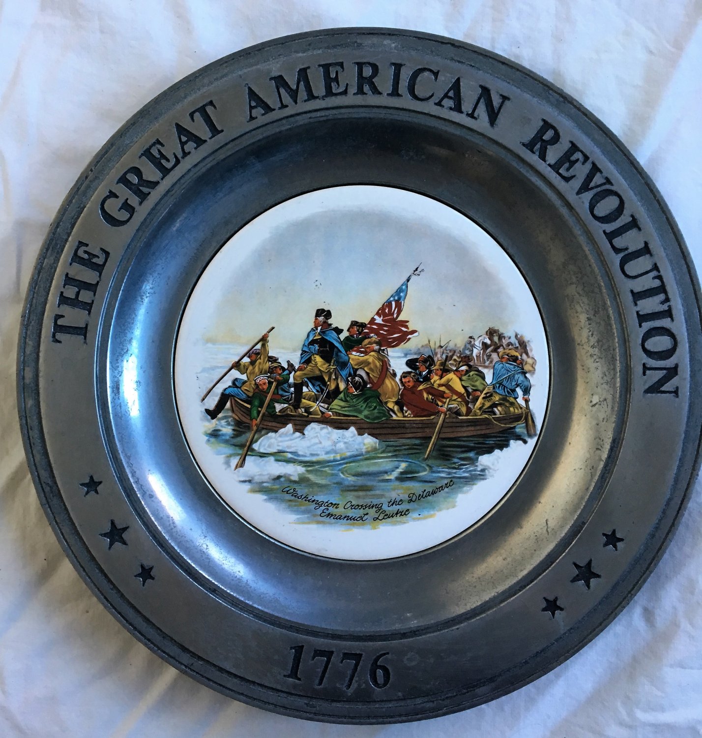 Set of Six American Revolution 1776 Commemorative Plates Pewter Ceramic