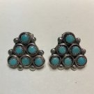 Vintage Artisan Blue Turquoise Pierced Earrings Six Stones Set Pyramid Design in 925 Silver .625 in