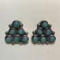Vintage Artisan Blue Turquoise Pierced Earrings Six Stones Set Pyramid Design in 925 Silver .625 in