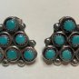 Vintage Artisan Blue Turquoise Pierced Earrings Six Stones Set Pyramid Design in 925 Silver .625 in