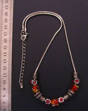 Bronze Slip Lampwork and Carved Charms Necklace,20.3"