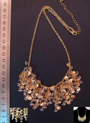 Unique Sparkling Gold Rhinestone Lappet Necklace, 20.3"