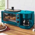 3-in-1 Breakfast Maker with Grill, Bake, Toast & Brew Functions, Teal