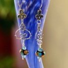 Bali Sterling silver wire wrapped blue lampwork earrings