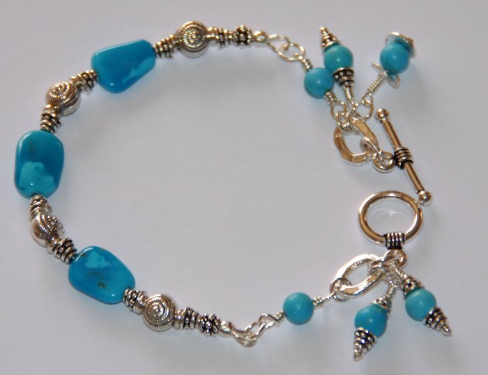 HANDMADE SLEEPING BEAUTY TURQUOISE 925 SILVER BRACELET