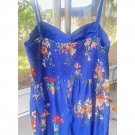 Size Large Band Of Gypsies Jumpsuit Blue Floral Wide Leg Pockets Smocked Back