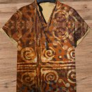 Men's African Traditional Totem Art Print Short Sleeve Linen Blend Shirt