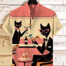 Men's Cats Cocktail Art Print Linen Blend Shirt