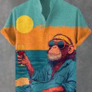 Men's Hippie Soul Monkey Red Wine Seaside Art Print Shirt