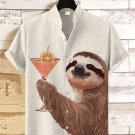 Men's Sloth Cheers Cocktail Art Print Linen Blend Shirt