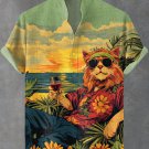 Men's Tropical Vacation Reggae Cat Red Wine Art Print Shirt