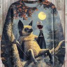Men's Forest Bats Dark Night Red Wine Oil Painting Casual Sweatshirt