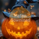 Halloween Pumpkin Jack-O’-Lantern with Witch Hat – Spooky Autumn Decoration