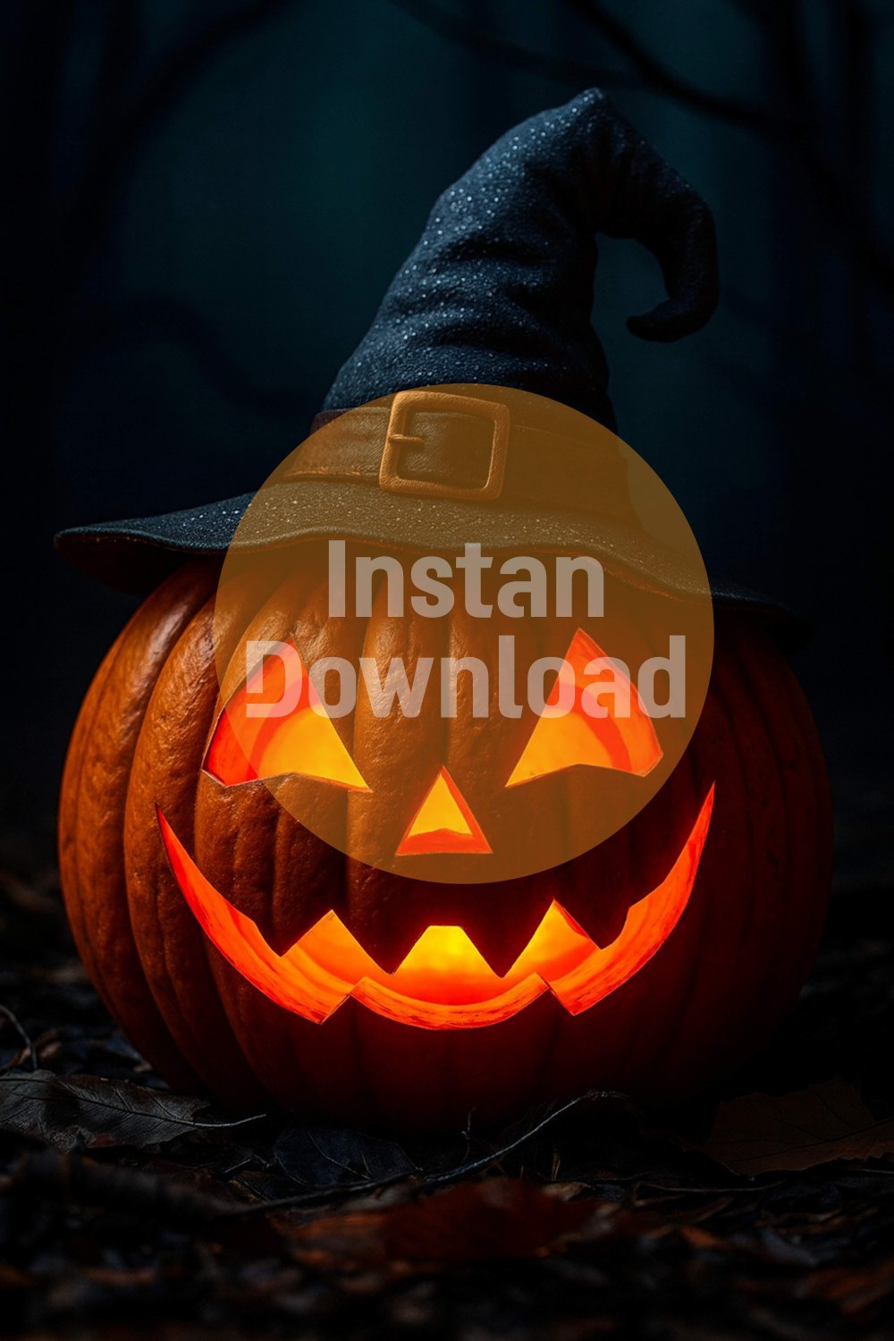 Halloween Jack-O&acirc;��-Lantern with Witch Hat &acirc;�� Digital Pumpkin Artwork
