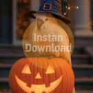 Halloween Parrot with Witch Hat & Pumpkin Jack-o’-Lantern Wall Art Print