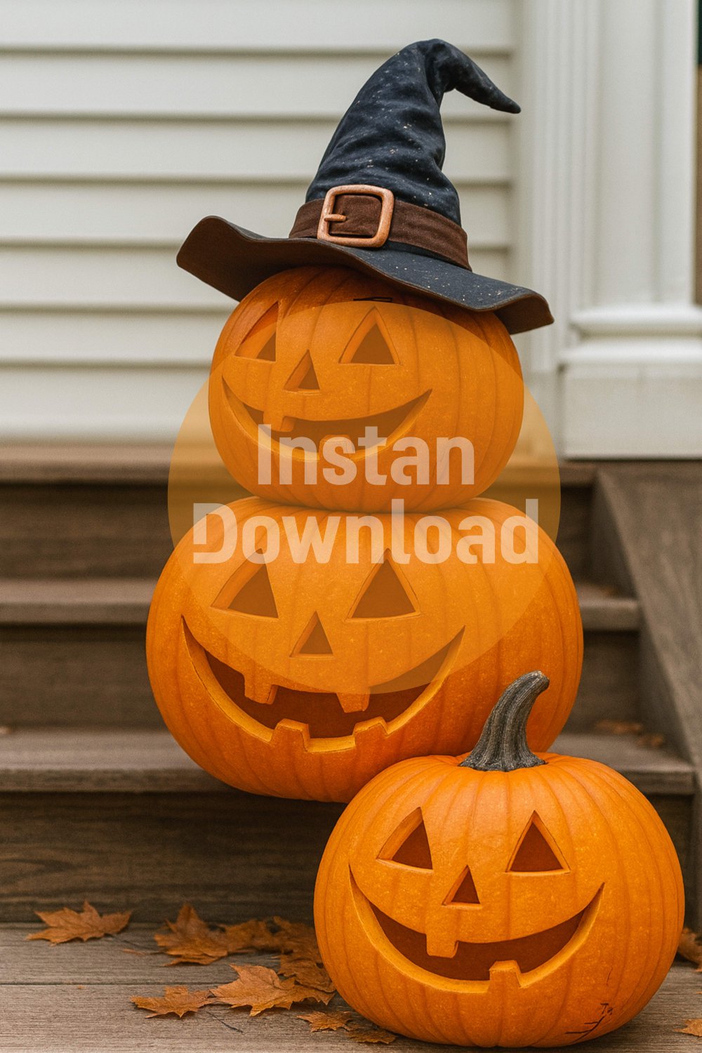 Stacked Pumpkins with Witch Hat | Cute Halloween Jack-o&acirc;��-Lantern Wall Art