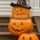 Stacked Pumpkins with Witch Hat | Cute Halloween Jack-o’-Lantern Wall Art