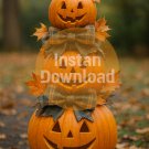 Stacked Pumpkins with Witch Hat & Plaid Bows | Cute Halloween Wall Art
