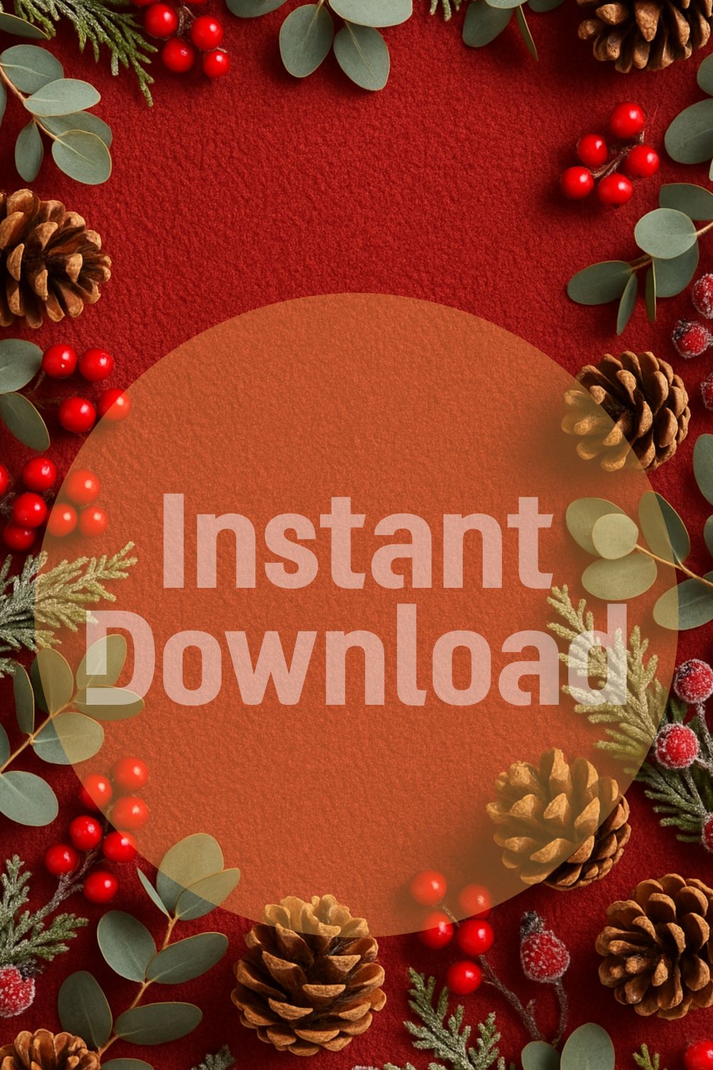 Christmas Background &acirc;�� Pinecones & Red Berries on Red