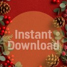 Christmas Background – Pinecones & Red Berries on Red