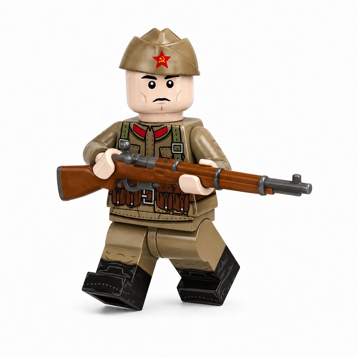 1pc WWII Soviet Rifleman with Mosin Nagant M1891 Minifigure