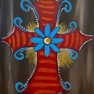 Country cross; red stripes and blue flower