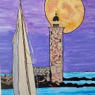 Sailboat, Lighthouse, purple sky