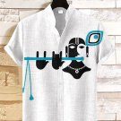 Men's Black Man Playing Flute Geometric Art Print Shirt