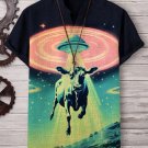 Men's Cows Abducted By UFO Print V Neck T-Shirt