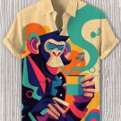 Men's Monkey Drinking Coffee Geometric Abstract Art Print Casual Shirt
