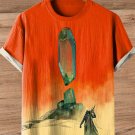 Men's Science Fiction Magical Sunset Desert Art Print Cotton And Linen T-Shirt