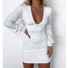 Elegant Women Long Sleeve Wrap Mini Dress