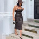 Sexy Spaghetti Straps PU Midi Dress