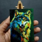 ACEO wolf Acrylic Hand painted  free shipping miniature, Animal painting