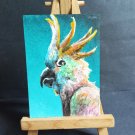 White Cockatoo acrylic painting aceo hand painted original 2.5*3.5 in mini art birds