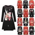 Autumn Winter Women Christmas Dress Plus Size Print Elk Snowflake Long Sleeve Mini Party Dress
