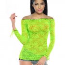 Fashion Long Sleeve Off-shoulder Woman Sexy Sheer Lace Shirt in Neon Green W846091B