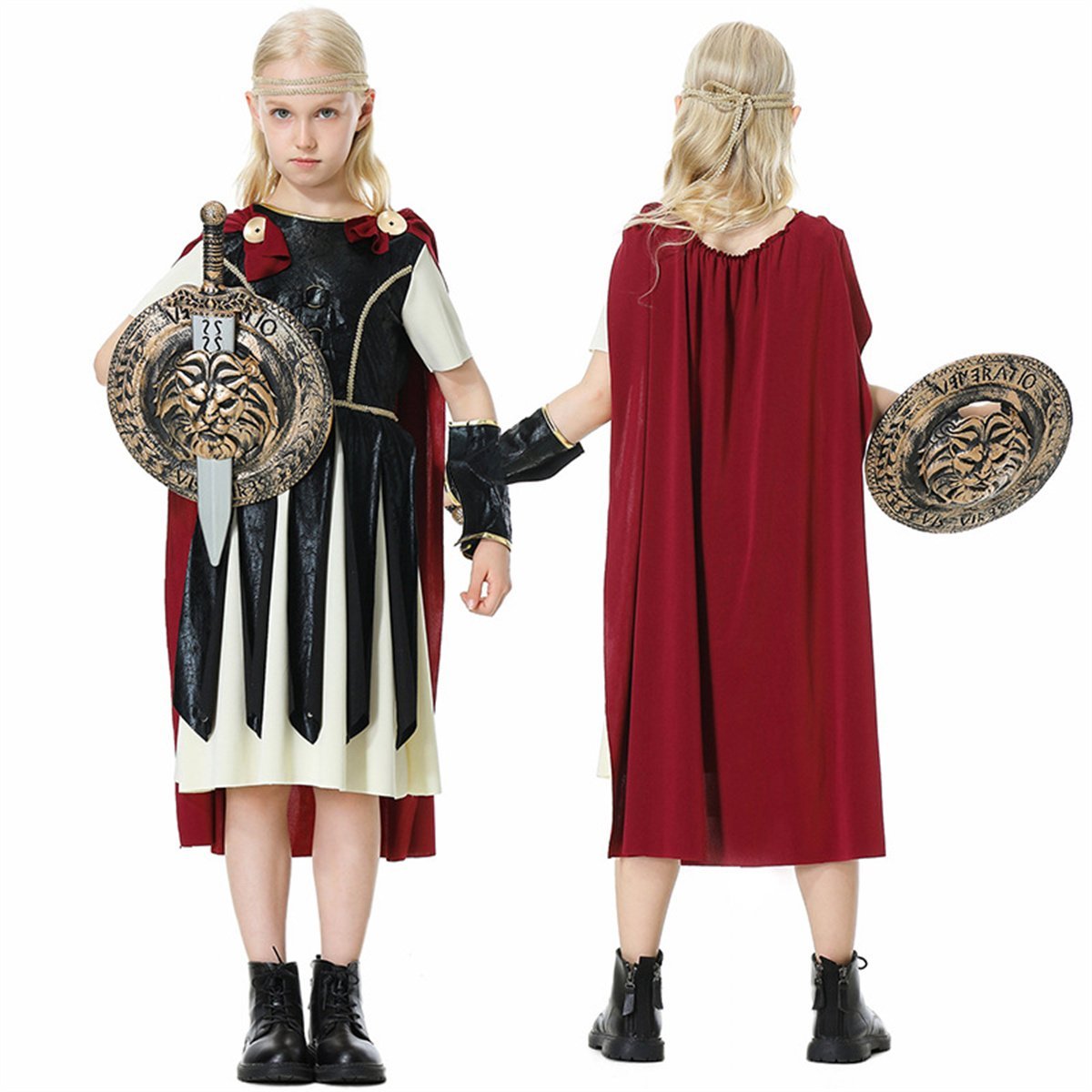 Girls Spartan Warrior Costumes Child Roman Warrior Fancy Dress Kid Cosplay Uniform