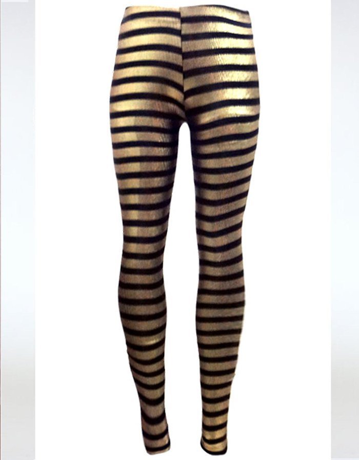 Good Quality colorful Mid Waist Sexy Gold Striped Women leggings WL076