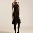 Long Mesh Sleeves Midi Dresses M-XXL Size Little Black Fashion Billow Drape Spring Dress