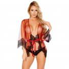 Ladies Transparent Sleepwear Sexy Lace Robes Mesh Valentine Nightwear Underwear