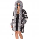 Large Size Women Three-quarter Coat Dust Coat Camouflage Faux Fur Winter Trench Coats