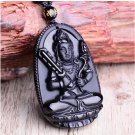 Black Obsidian Natal Buddha Guan Yin Bodhisattva Necklace Amulet Pendant Chain