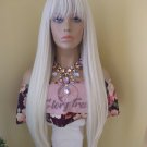 30" China Bangs Full Straight Wig, #60 White Platinum Blonde Human Blend Wig, Glory Tress - CRYSTAL
