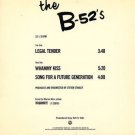 B-52s Legal Tender 3 track Dj 12" Rare