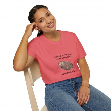 Created on Purpose T-Shirt | God&acirc;��s Fingerprint, Jeremiah 1:5 Christian Shirt | Coral Silk