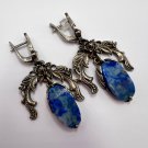 1980s Vintage Earrings Silver Plated Natural Sodalite Stone Baroque Dangle 12.8g