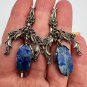 1980s Vintage Earrings Silver Plated Natural Sodalite Stone Baroque Dangle 12.8g
