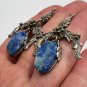 1980s Vintage Earrings Silver Plated Natural Sodalite Stone Baroque Dangle 12.8g