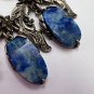 1980s Vintage Earrings Silver Plated Natural Sodalite Stone Baroque Dangle 12.8g